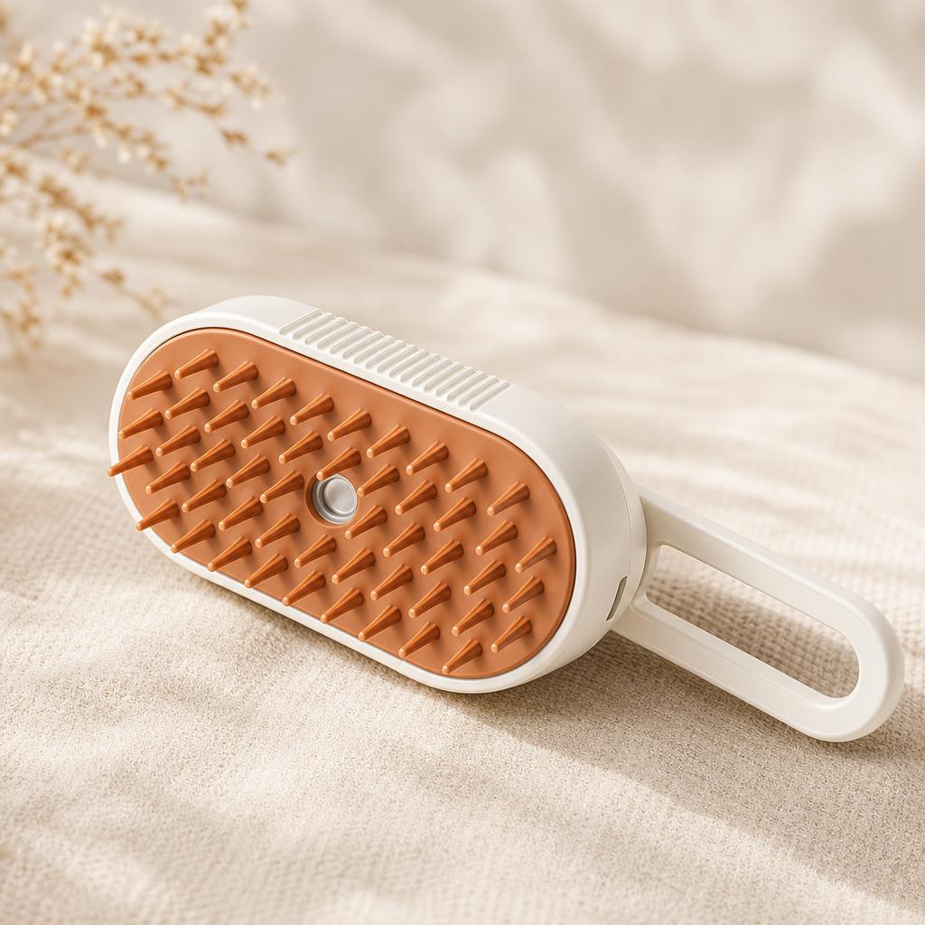 Plumvane steam grooming brush with soft silicone bristles